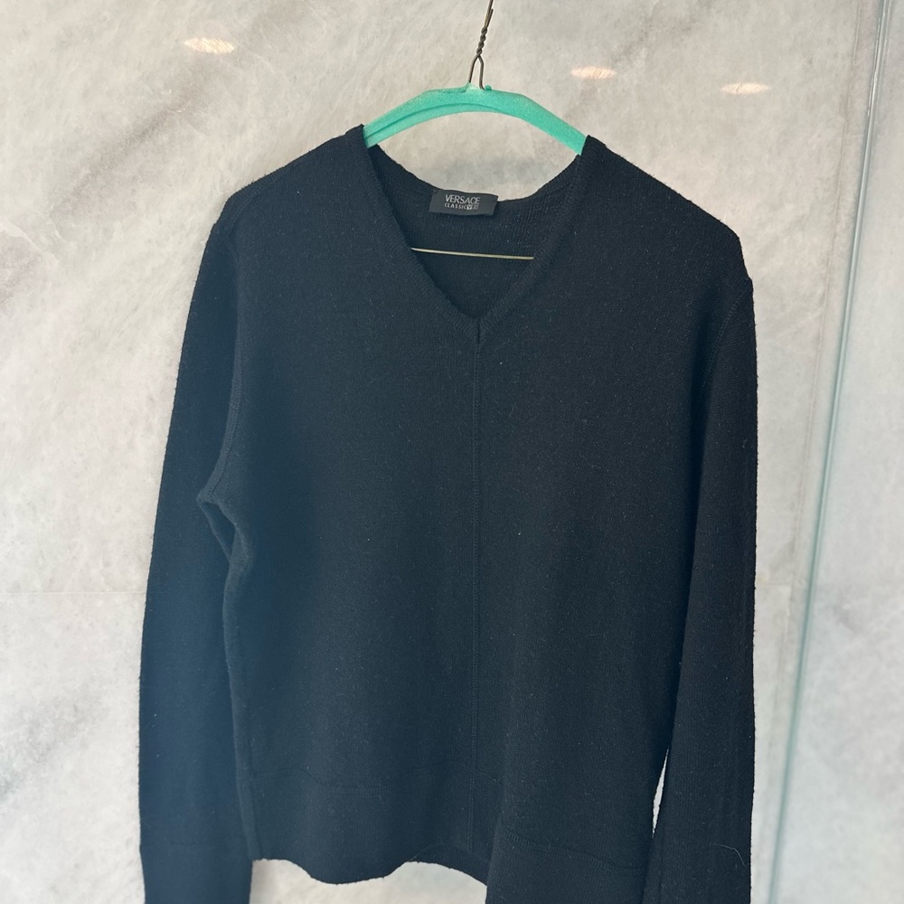 Versace Elegant Black V-Neck Sweater